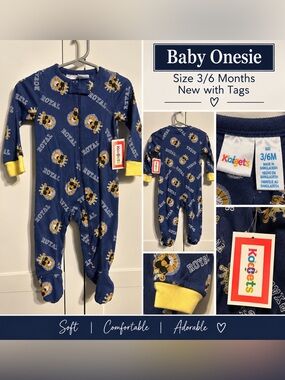 Kidgets Baby Boy Royal Lion Footed Sleeper Pajamas Navy Blue Size 3-6M
